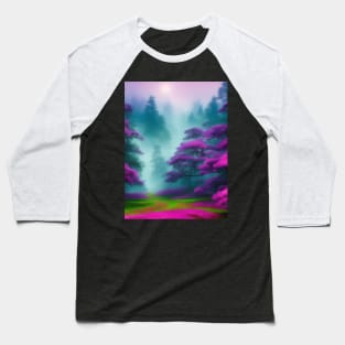 AI Generated Art Scenery - Colourfull Mystical Forest With Lush Grass and Pink Trees Baseball T-Shirt